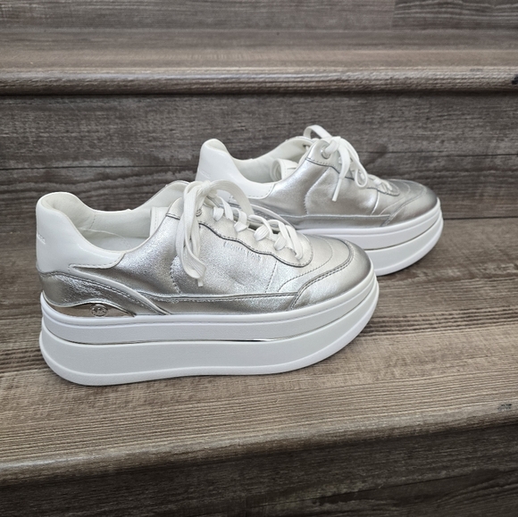 Michael Kors Shoes - Michael Kors Women's silver and White platform Sneakers size 7.5
